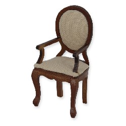 Chaise avec accoudoirs Louis XV tissu beige noyer