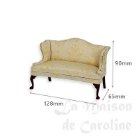 10000030bis set de 2 pcs fauteuil et canape beige ecru motifs dore merisier
