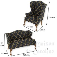 10000126-bis set de 2 pcs fauteuil et sofa tissus bleu fonce merisier