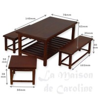 10000188-bis set 4 pieces, table, tabouret et 2 banc merisier