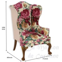388070-bis fauteuil noyer-tissu fleuri