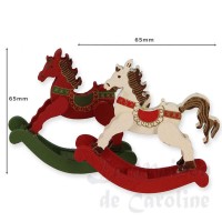 74645-bis cheval de noel a bascule en bois beige-rouge ou vert-rouge assorti - 1pc