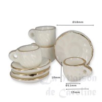 75213-bis 4 tasses, sous-tasses, pocelaine blanche filet dore