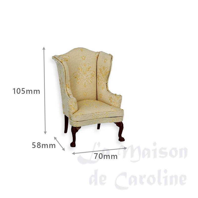 Set de 2 pcs fauteuil et canapé beige écru motifs doré merisier Bilder 2