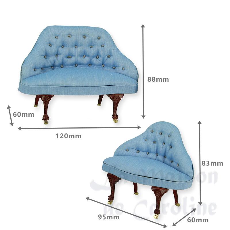 Canapé et fauteuil bleu matelassé merisier Set 2 pcs Bilder 1
