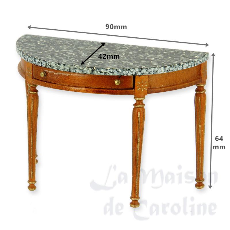 Table Louis XVI arrondie merisier or plateau marbre 1/12 Table Louis XVI arrondie merisier or plateau marbre 1/12
