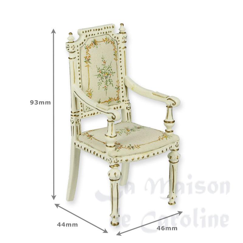 Chaise avec accoudoirs Louis XVI ivoire fleurs 1/12 Chaise avec accoudoirs Louis XVI ivoire fleurs 1/12
