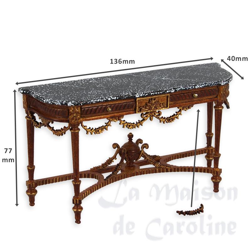Console Louis XVI dessus marbre noyer - Décoration cassée - meuble de collection Trianon 1/12 photo 2 Console Louis XVI dessus marbre noyer - Décoration cassée - meuble de collection Trianon 1/12 photo 2