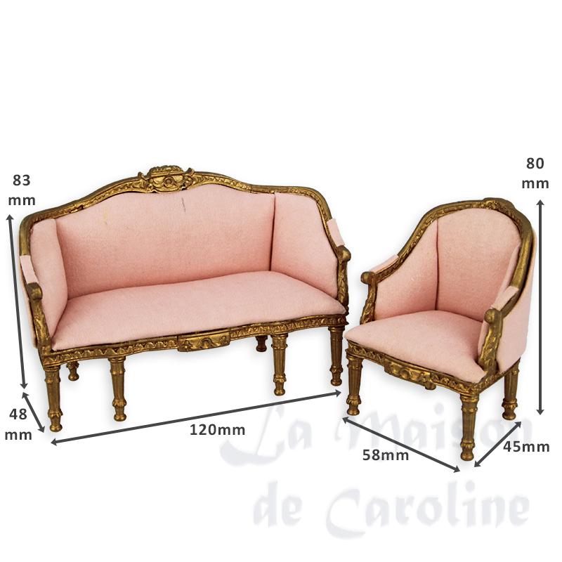 Canapé et fauteuil or tissus rose Set 2 pcs 1/12 photo 2 Canapé et fauteuil or tissus rose Set 2 pcs 1/12 photo 2