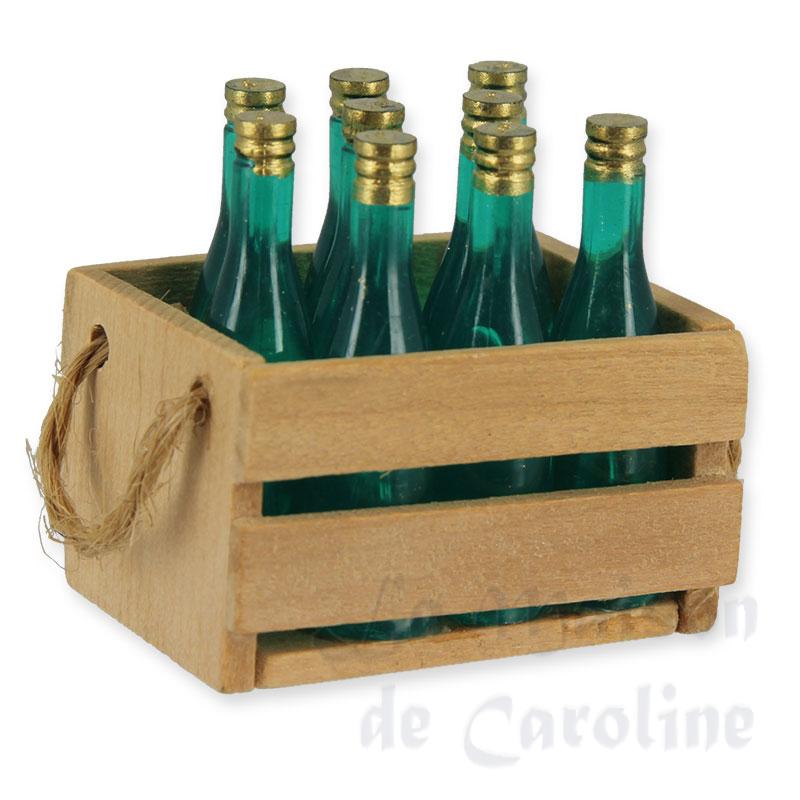 Caisse avec 6 bouteilles vertes, Miniatures