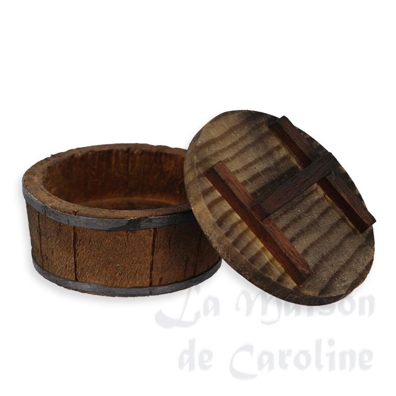 Bassine en bois avec couvercle amovible miniature 1/12