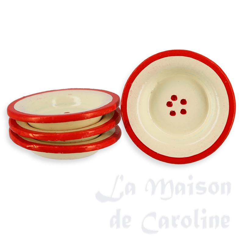 4 assiettes rouges et beiges miniature 1/12 4 assiettes rouges et beiges miniature 1/12