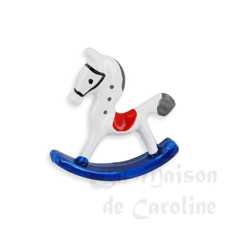 Cheval à bascule bleu en métal miniature 1/12