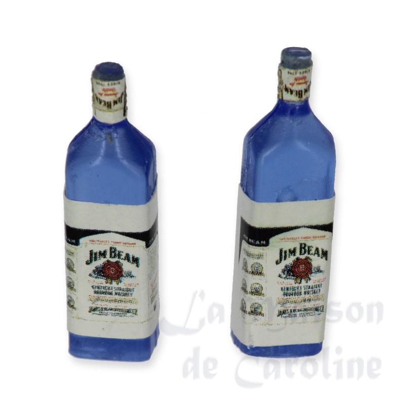 2 bouteilles Whisky carrées, Boissons, bouteilles, description, accessoires  et miniatures pour maison de poupées 