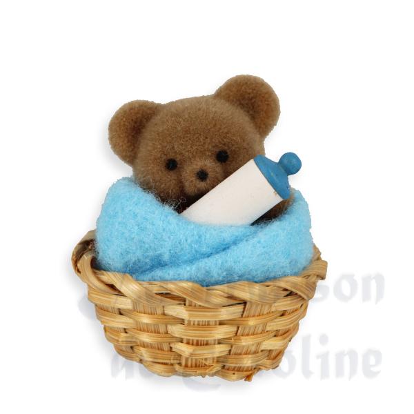 Ours dans panier, serviette bleue miniature 1/12