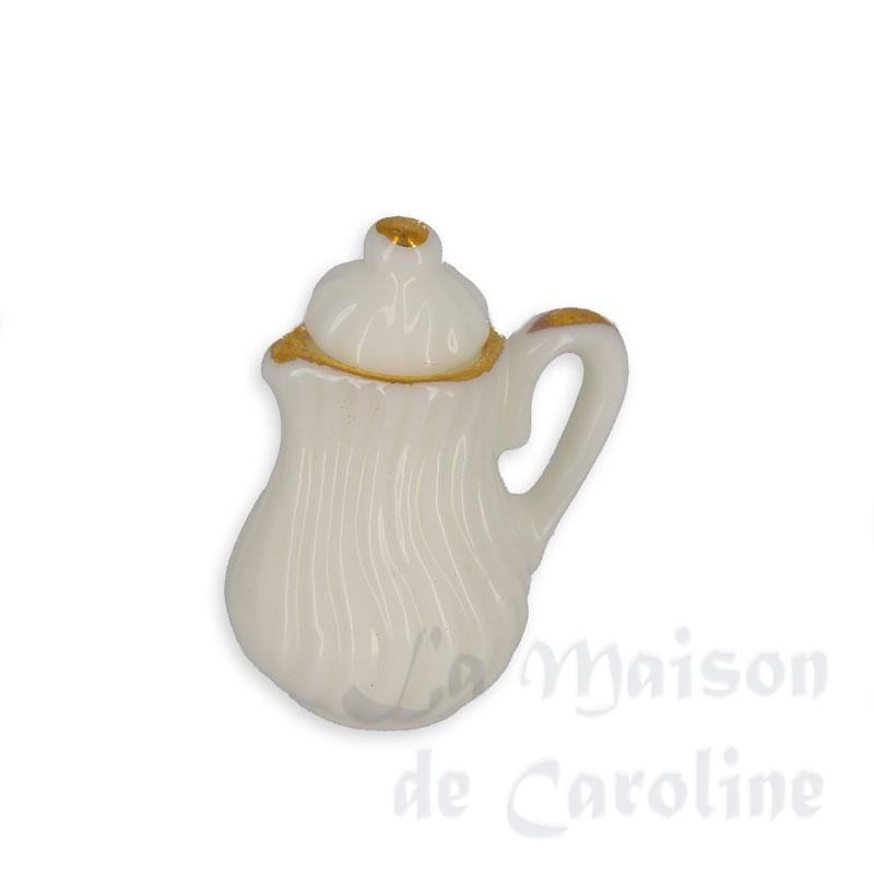 Cafetière en porcelaine blanche doré, Vaisselle, accessoires et miniatures  pour maison de poupées 