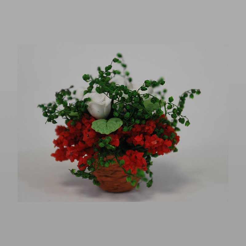 Petit panier fleuri blanc vert rouge, Miniatures