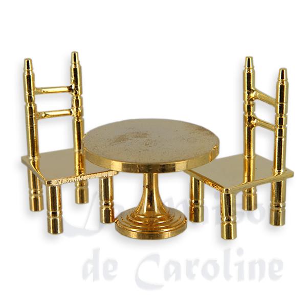 2 chaises et table laiton miniature 1/12