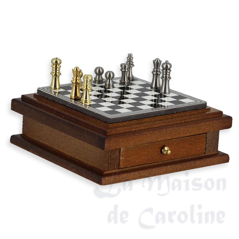Jeu d'échecs magnétique avec tiroir merisier, Meubles de collection Trianon