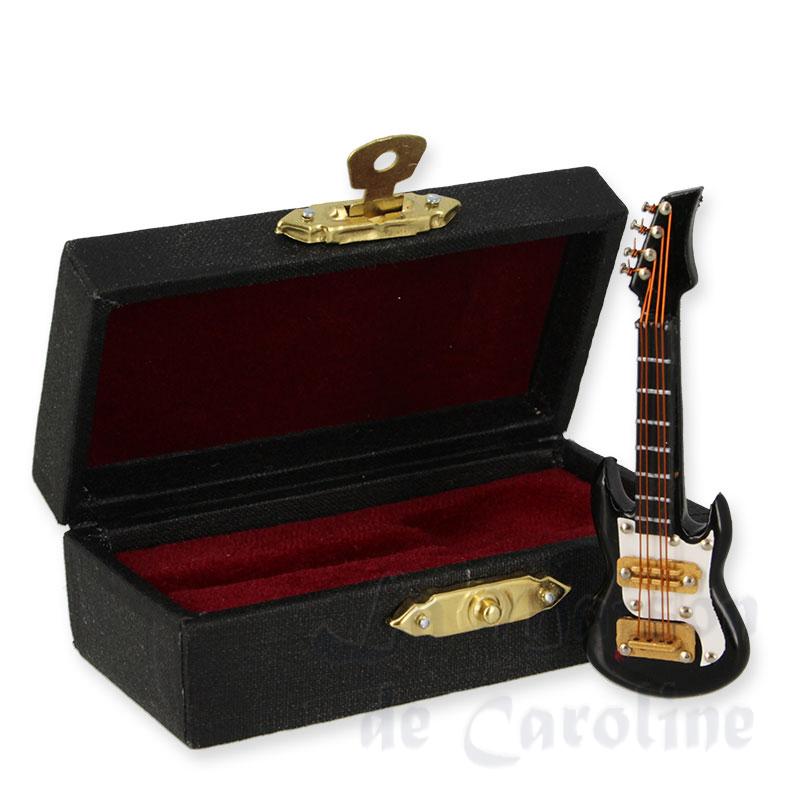Guitare électrique noire avec coffret miniature 1/12