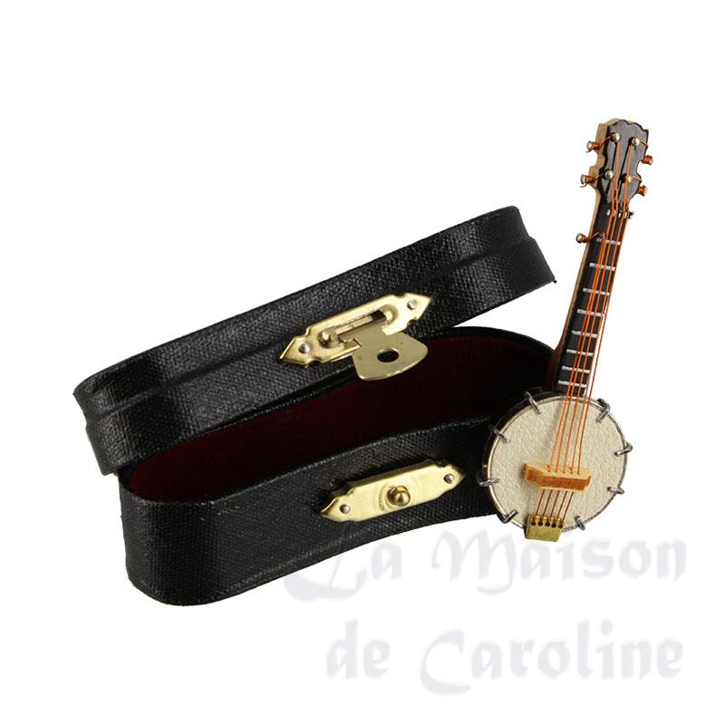 Banjo avec coffret noir miniature 1/12 Banjo avec coffret noir miniature 1/12