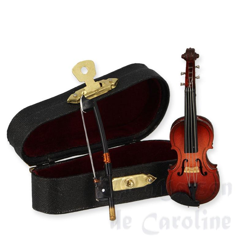 Violon avec archet et coffret noir miniature 1/12