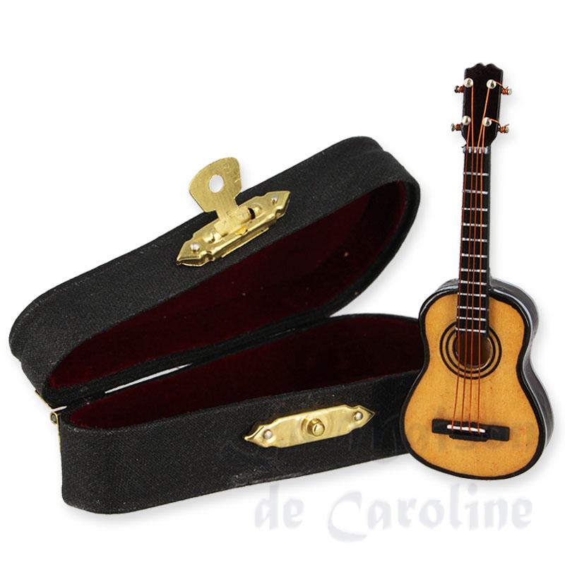 Guitare sèche avec coffret noir miniature 1/12
