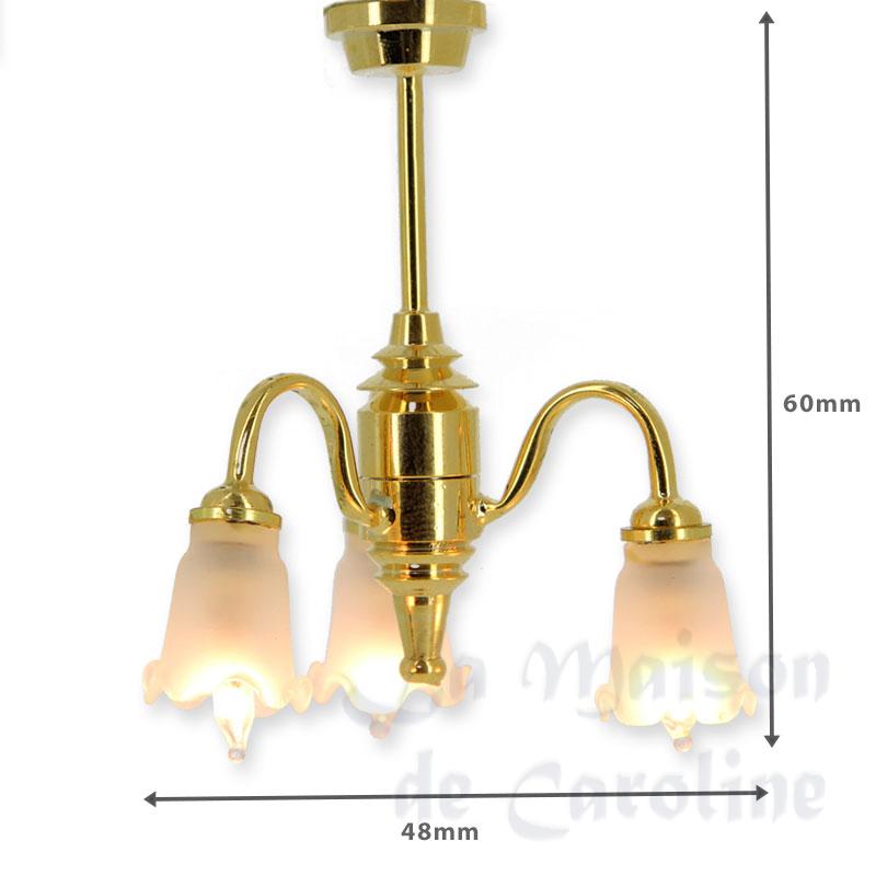 Suspension 12V CLIP Laiton 3 Tulipes pour maisons de poupées 1/12