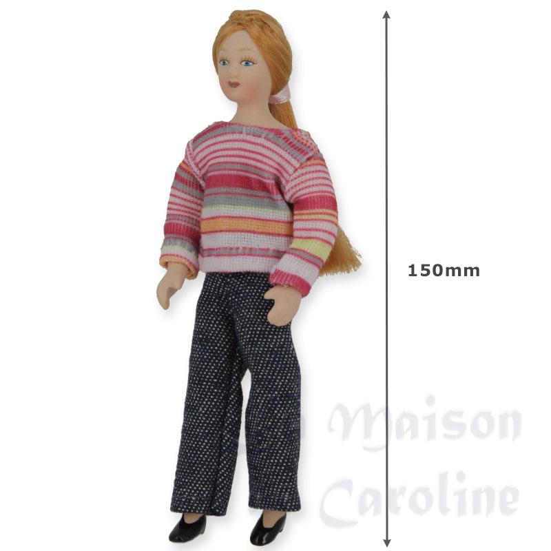 Poupée porcelaine femme pull rayé rose Bilder 1