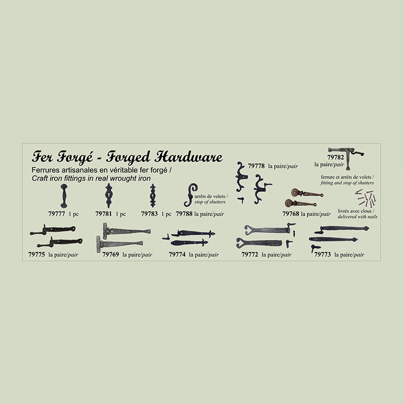 Paire de ferrures pr volets en fer forge pour maisons de poupées 1/12