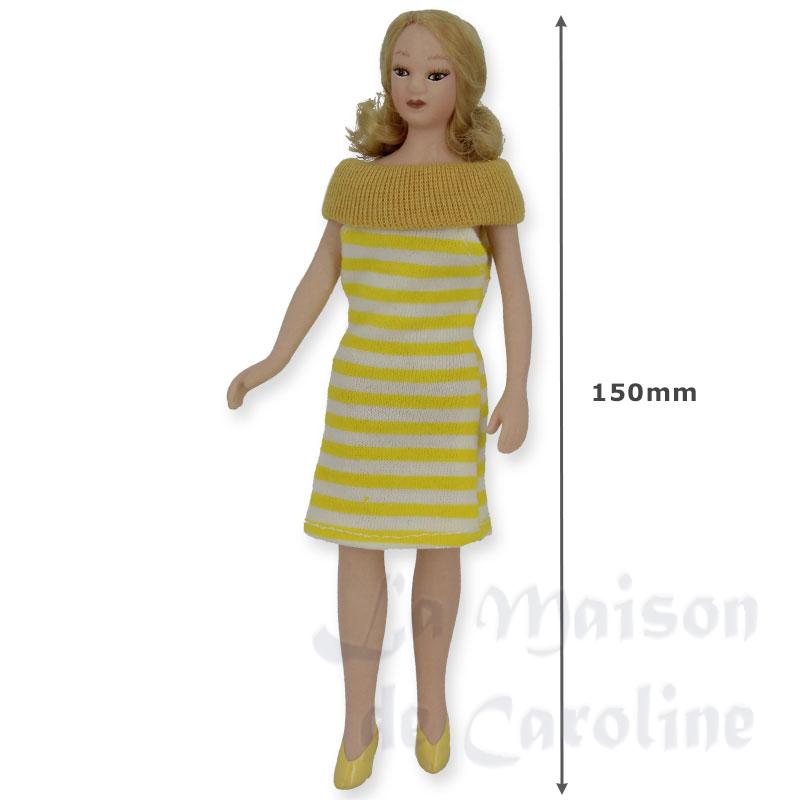 Poupée porcelaine femme robe courte jaune Bilder 1