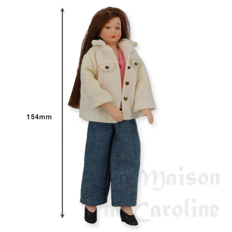 Poupée porcelaine femme jeans veste blanche Bilder 1