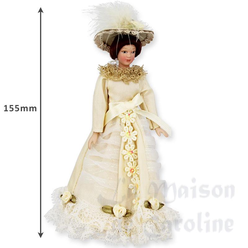 Poupée porcelaine femme beige rose pour maisons de poupées 1/12 photo 2