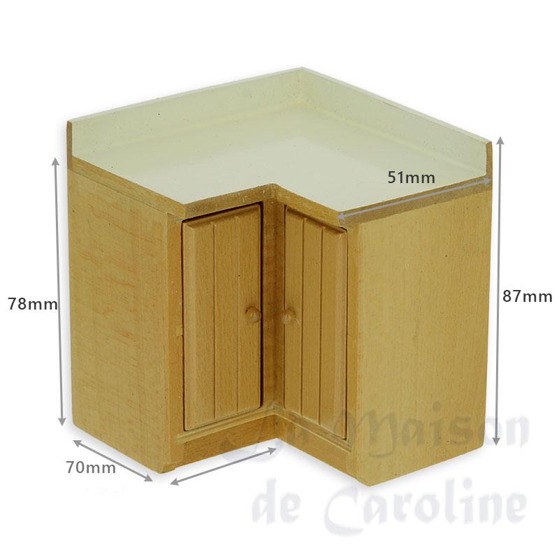 Elément de cuisine angle chêne clair plan travail blanc meuble miniature 1/12