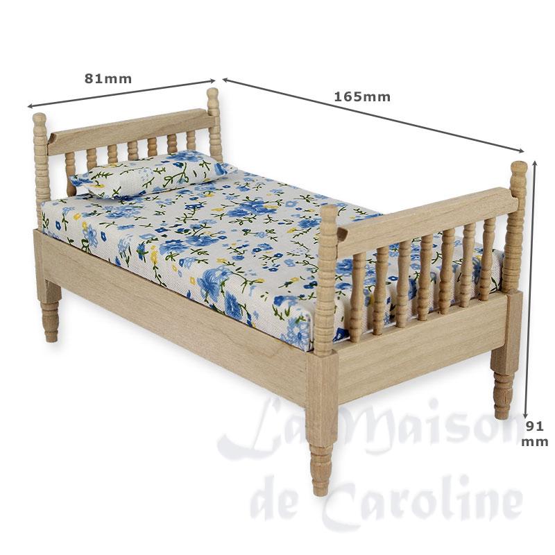 Lit à barreaux non verni, drap fleuri Bilder 1