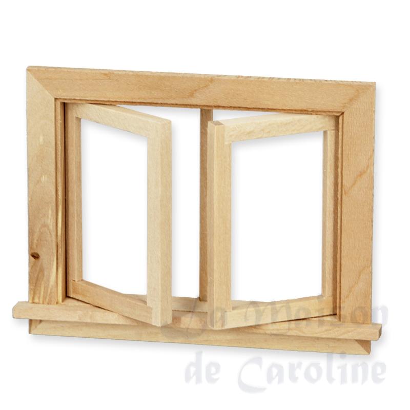 Fenêtre basse deux battants non vernie pour maisons de poupées 1/12 Fenêtre basse deux battants non vernie pour maisons de poupées 1/12