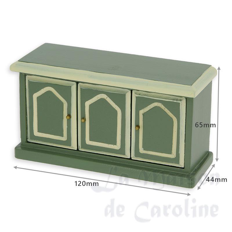 Bahut 3 portes vert meuble miniature 1/12