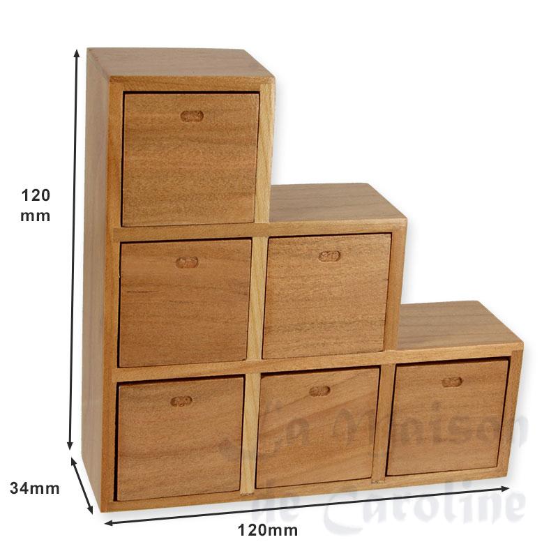 Meuble escalier 6 tiroirs teak meuble miniature 1/12