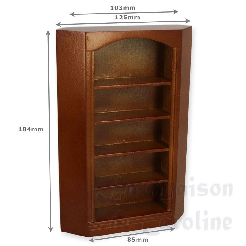 Bibliotheque d angle merisier meuble miniature 1/12 Bibliotheque d angle merisier meuble miniature 1/12