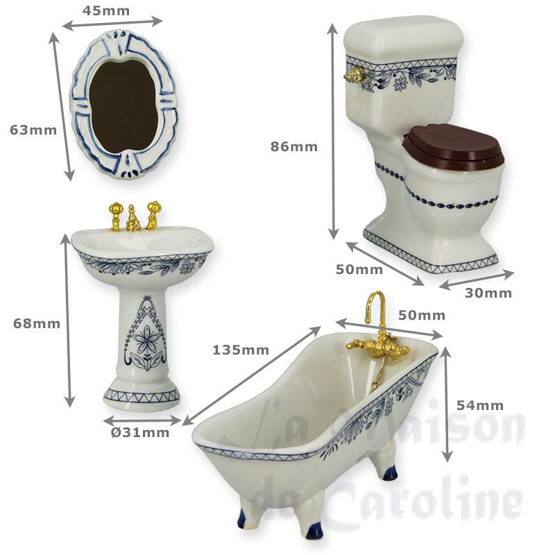 Salle de bain blanche decor bleu 4 pcs Bilder 1