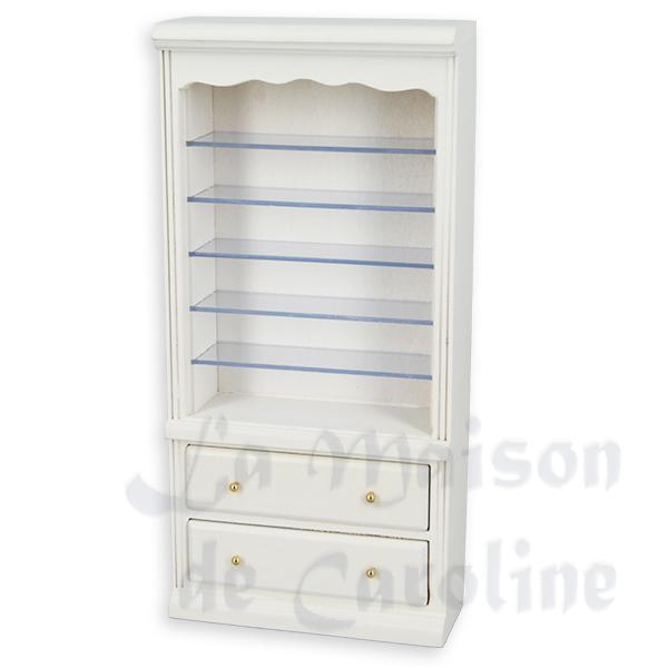 Bibliotheque tiroirs simple blanche meuble miniature 1/12 Bibliotheque tiroirs simple blanche meuble miniature 1/12