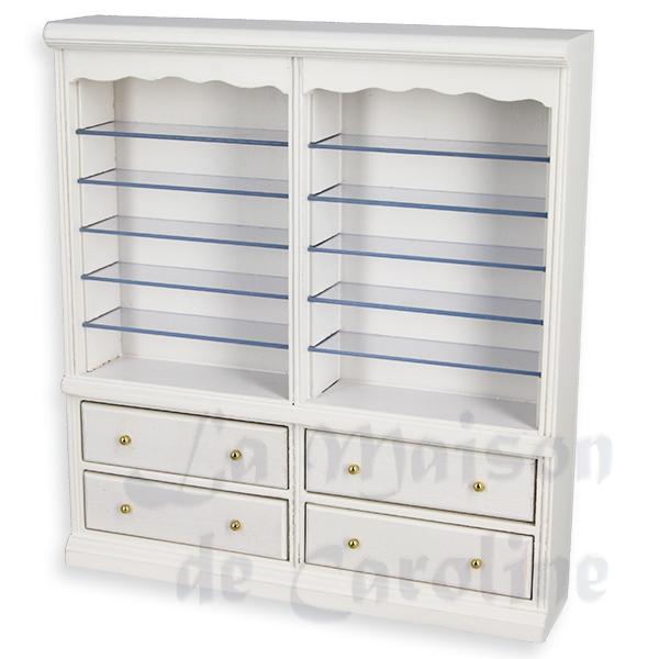 Bibliotheque tiroirs double blanche meuble miniature 1/12 Bibliotheque tiroirs double blanche meuble miniature 1/12