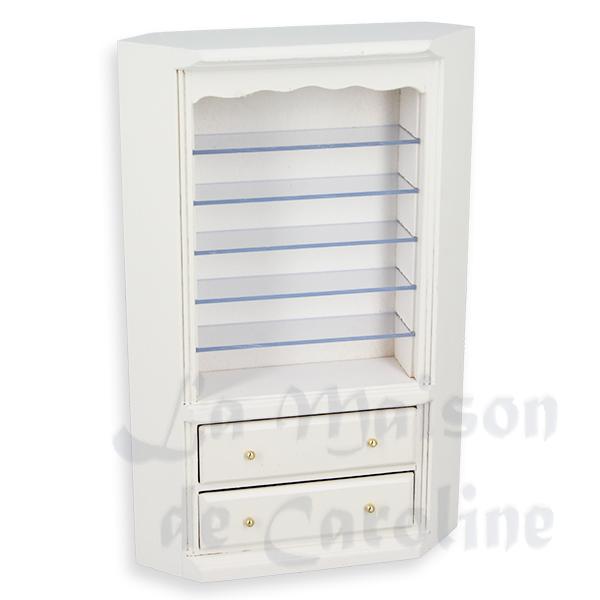 Bibliotheque tiroirs angle blanche meuble miniature 1/12 Bibliotheque tiroirs angle blanche meuble miniature 1/12