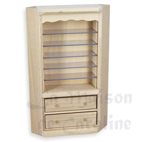 Bibliotheque tiroirs angle non vernie meuble miniature 1/12 Bibliotheque tiroirs angle non vernie meuble miniature 1/12