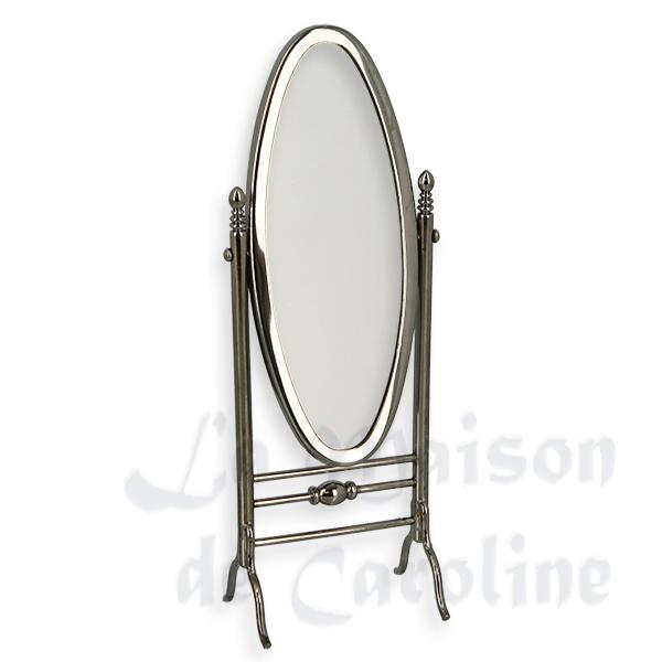 Miroir oval pivotant argente meuble miniature 1/12 Miroir oval pivotant argente meuble miniature 1/12