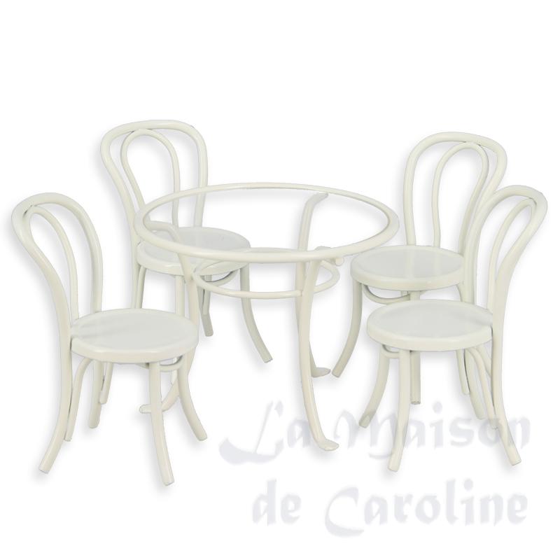 Salon de jardin metal blanc, 5 pcs meuble miniature 1/12