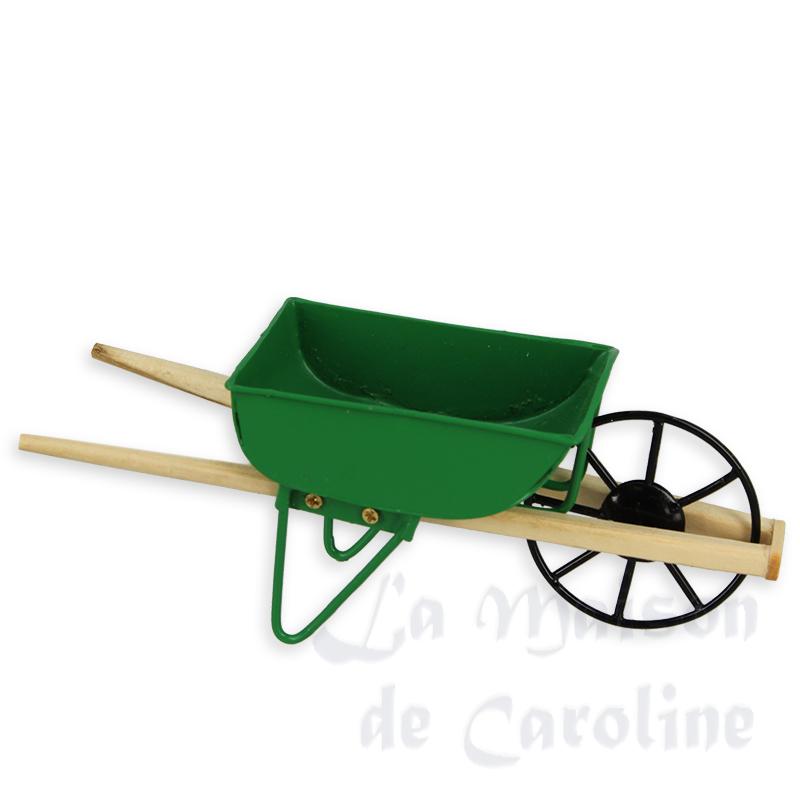 Brouette metal vert meuble miniature 1/12