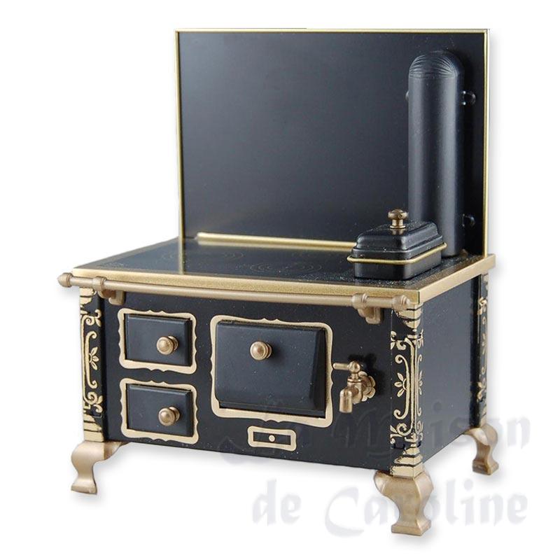 Cuisinière noire métal meuble miniature 1/12
