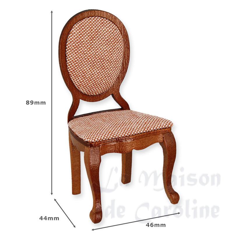 Chaise L XV tissu pêche merisier meuble miniature 1/12 Chaise L XV tissu pêche merisier meuble miniature 1/12