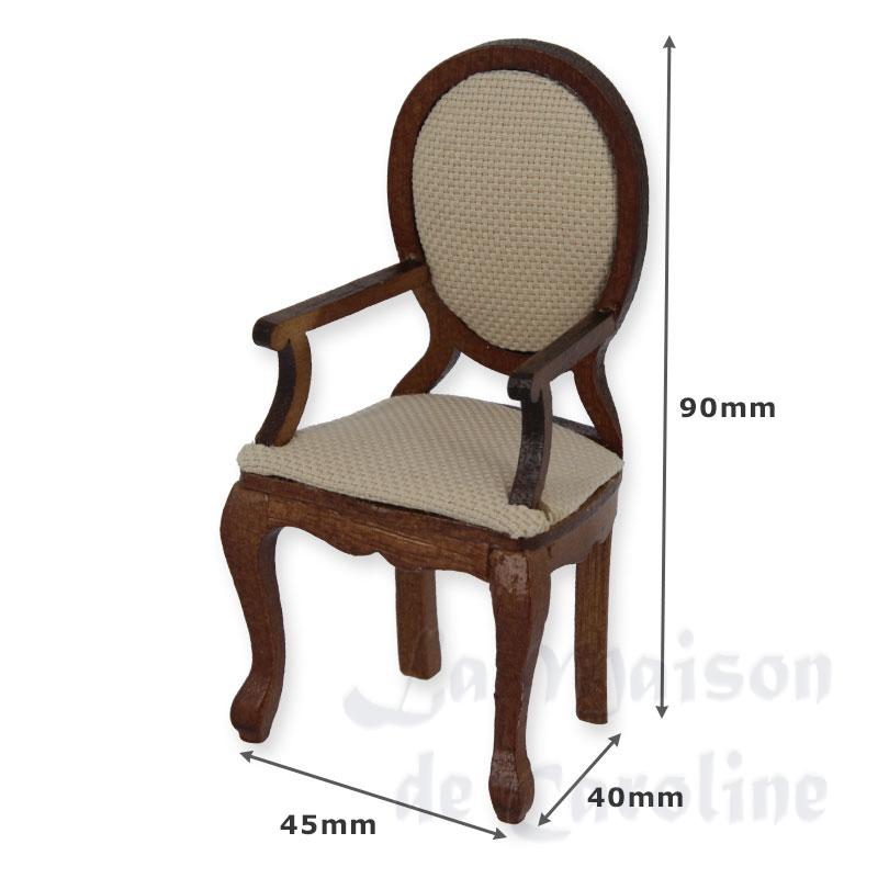 Chaise avec accoudoirs Louis XV tissu beige noyer Bilder 1